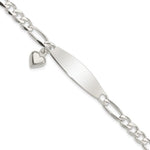 Sterling Silver Polished Figaro ID Heart Dangle Bracelet, 7.5 x 5.25mm view
