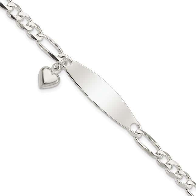 Sterling silver ID bracelet, 7.5x5.25mm plate on a figaro link chain, engravable