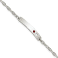 Sterling Silver Polished ID with Red CZ Heart Bracelet