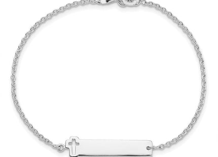 Sterling Silver Polished Cross ID 8in Bracelet