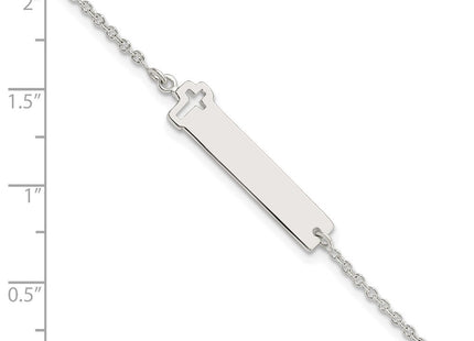 Sterling Silver Polished Cross ID 8in Bracelet