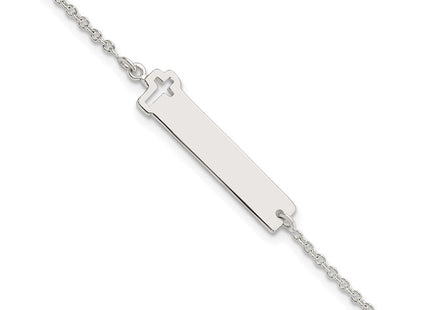 Sterling Silver Polished Cross ID 8in Bracelet