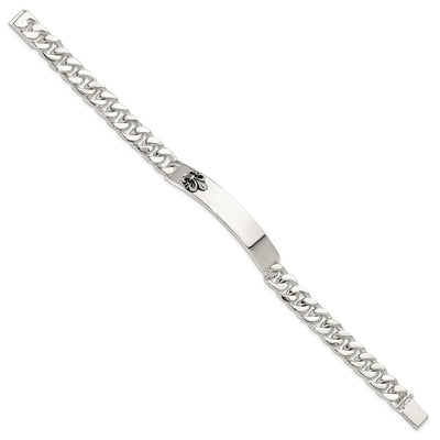 Sterling Silver Antiqued Fleur-de-lis ID Men's Bracelet
