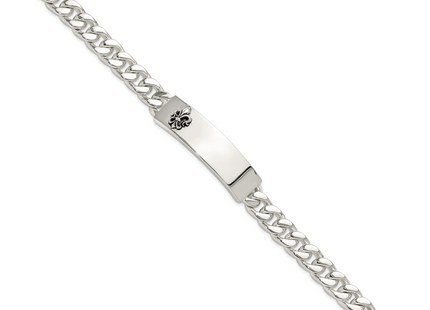 Sterling Silver Antiqued Fleur-de-lis ID Men's Bracelet