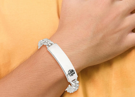 Sterling Silver Antiqued Fleur-de-lis ID Men's Bracelet