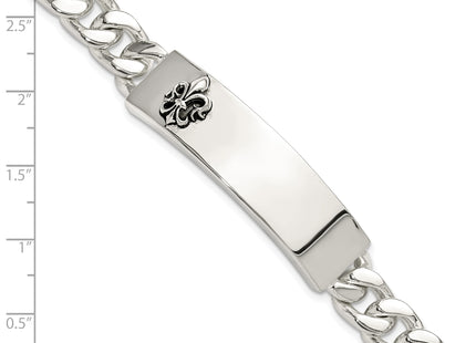 Sterling Silver Antiqued Fleur-de-lis ID Men's Bracelet