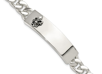 Sterling Silver Antiqued Fleur-de-lis ID Men's Bracelet