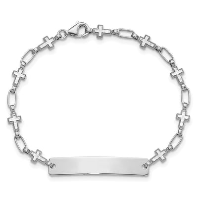 Sterling Silver Rhodium-plated Cross Children's ID Bracelet