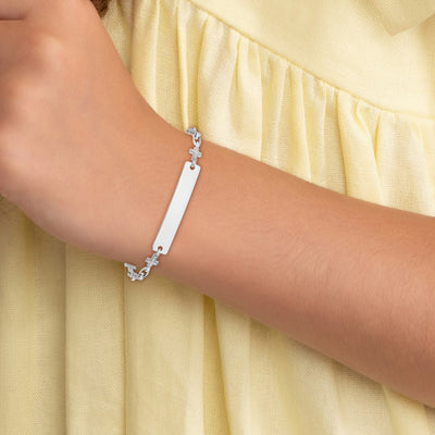 Sterling Silver Rhodium-plated Cross Children's ID Bracelet