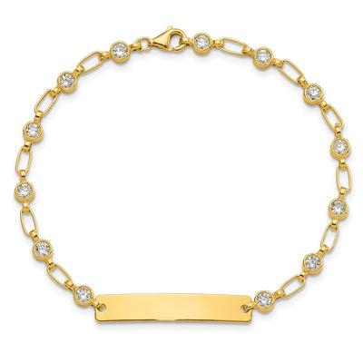 Sterling Silver Gold-tone Bezel CZ ID Bracelet