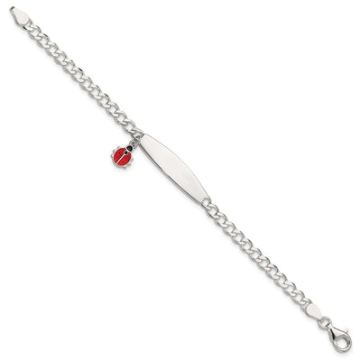 Sterling Silver Polished and Enameled Ladybug Children's ID Bracelet