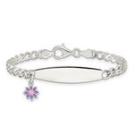 Sterling Silver Polished Enameled Flower Children's ID Bracelet view 2