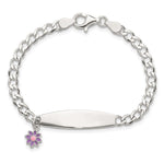 Sterling Silver Polished Enameled Flower Children's ID Bracelet view 4