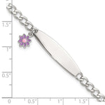 Sterling Silver Polished Enameled Flower Children's ID Bracelet view 6