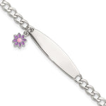 Sterling Silver Polished Enameled Flower Children's ID Bracelet view 1