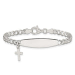 Sterling Silver Polished Cross Dangle ID Children's Bracelet view 2