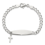 Sterling Silver Polished Cross Dangle ID Children's Bracelet view 4