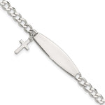 Sterling Silver Polished Cross Dangle ID Children's Bracelet view 1