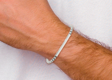 Sterling Silver Antiqued Round Box Chain ID Bar Mens Bracelet