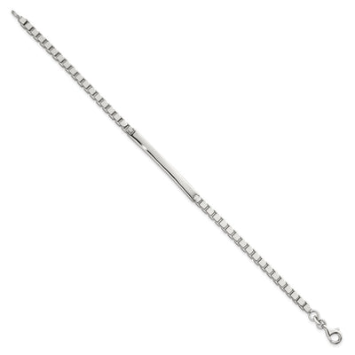 Sterling Silver Polished Box Chain ID Bar Mens Bracelet