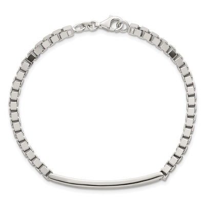 Sterling Silver Polished Box Chain ID Bar Mens Bracelet