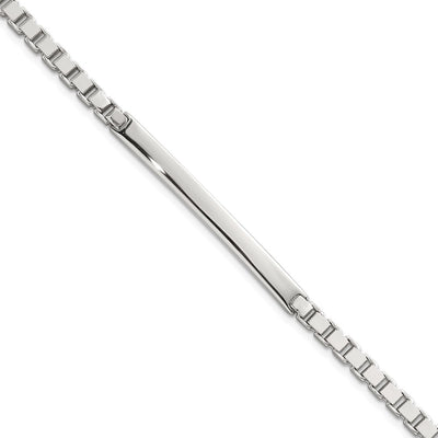 Sterling Silver Polished Box Chain ID Bar Mens Bracelet