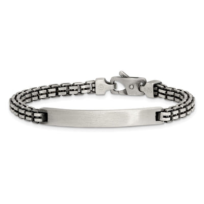 Sterling Silver Antiqued Brushed Fancy Box Link 6.00 x Rectangle Plate ID Bracelet