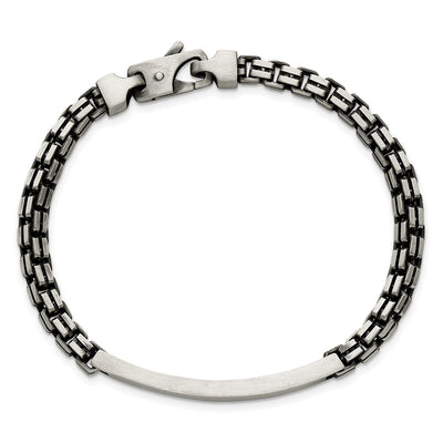 Sterling Silver Antiqued Brushed Fancy Box Link 6.00 x Rectangle Plate ID Bracelet