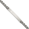 Sterling Silver Antiqued Brushed Fancy Box Link 6.00 x Rectangle Plate ID Bracelet