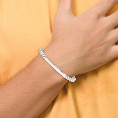 Sterling Silver Polished Fancy Link Mens ID Bracelet, 8 x 4.7mm
