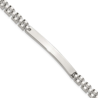 Sterling Silver Polished Fancy Link Mens ID Bracelet, 8 x 4.7mm