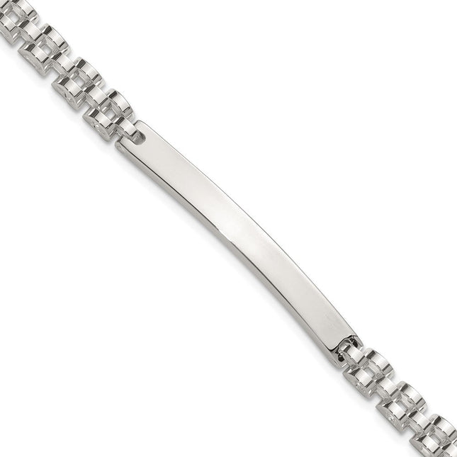 Sterling Silver Polished Fancy Link Mens ID Bracelet, 8 x 4.7mm