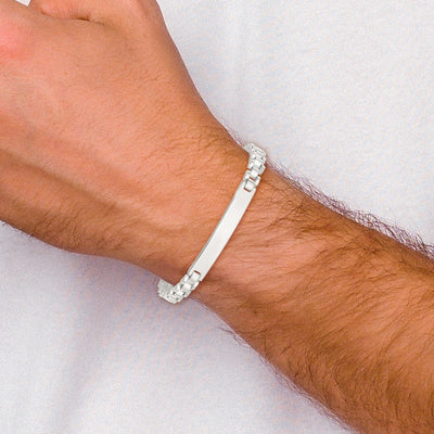 Sterling Silver Polished Fancy Link Mens ID Bracelet, 8 x 6.6mm