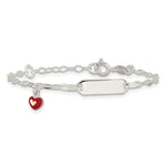 Sterling Silver Polished Red and White Enameled Heart Charm with extension Childrens ID Bracelet view