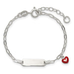 Sterling Silver Polished Red and White Enameled Heart Charm with extension Childrens ID Bracelet view
