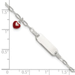 Sterling Silver Polished Red and White Enameled Heart Charm with extension Childrens ID Bracelet view