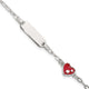 Sterling Silver Polished Red and White Enameled Heart with extension Childrens ID Bracelet