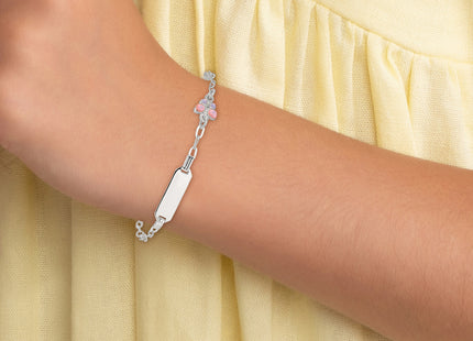 Sterling Silver Polished Pink and Purple Enameled Butterfly with extension Childrens ID Bracelet