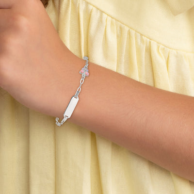 Sterling Silver Polished Pink and Purple Enameled Butterfly with extension Childrens ID Bracelet
