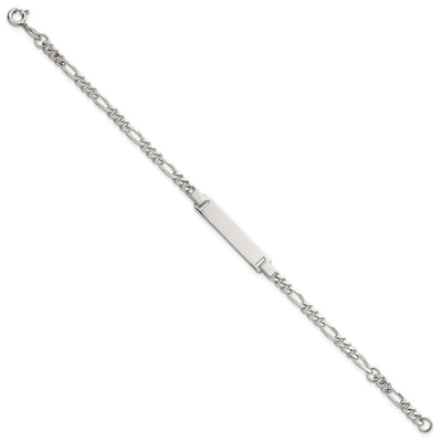 Sterling Silver Polished Figaro Link with Extension Childrens ID Bracelet