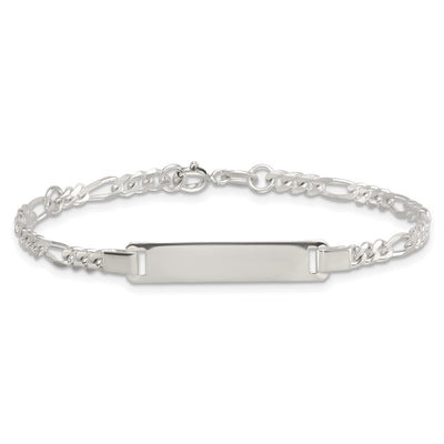 Sterling Silver Polished Figaro Link with Extension Childrens ID Bracelet