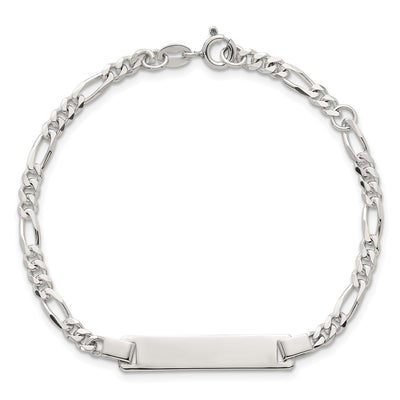 Sterling Silver Polished Figaro Link with Extension Childrens ID Bracelet