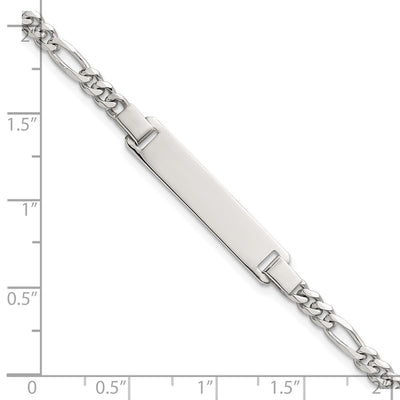 Sterling Silver Polished Figaro Link with Extension Childrens ID Bracelet