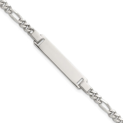 Sterling Silver Polished Figaro Link with Extension Childrens ID Bracelet