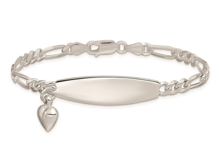 Sterling Silver ID with Heart Figaro Link 8in Bracelet (Style QID4-7)