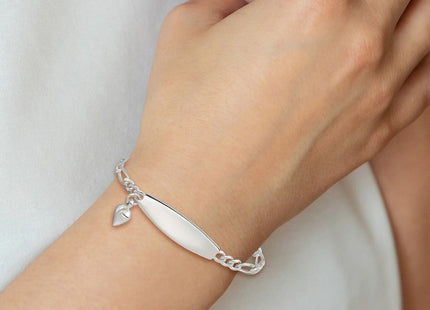 Sterling Silver ID with Heart Figaro Link 8in Bracelet (Style QID4-7)