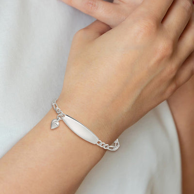 Sterling Silver ID with Heart Figaro Link Bracelet