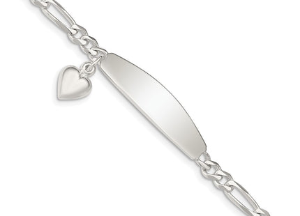Sterling Silver ID with Heart Figaro Link 8in Bracelet (Style QID4-7)