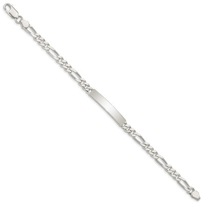 Sterling Silver Polished Engraveable Figaro Link ID Bracelet, 7.5 x 5mm