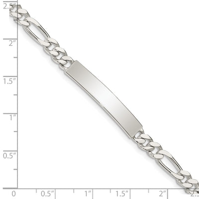 Sterling Silver Polished Engraveable Figaro Link ID Bracelet, 7.5 x 5mm